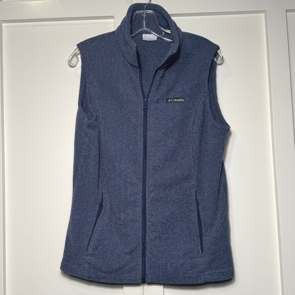 Columbia MensXL6953 Fleece Vest Blue Full Zip Mock Neck Heathered Large